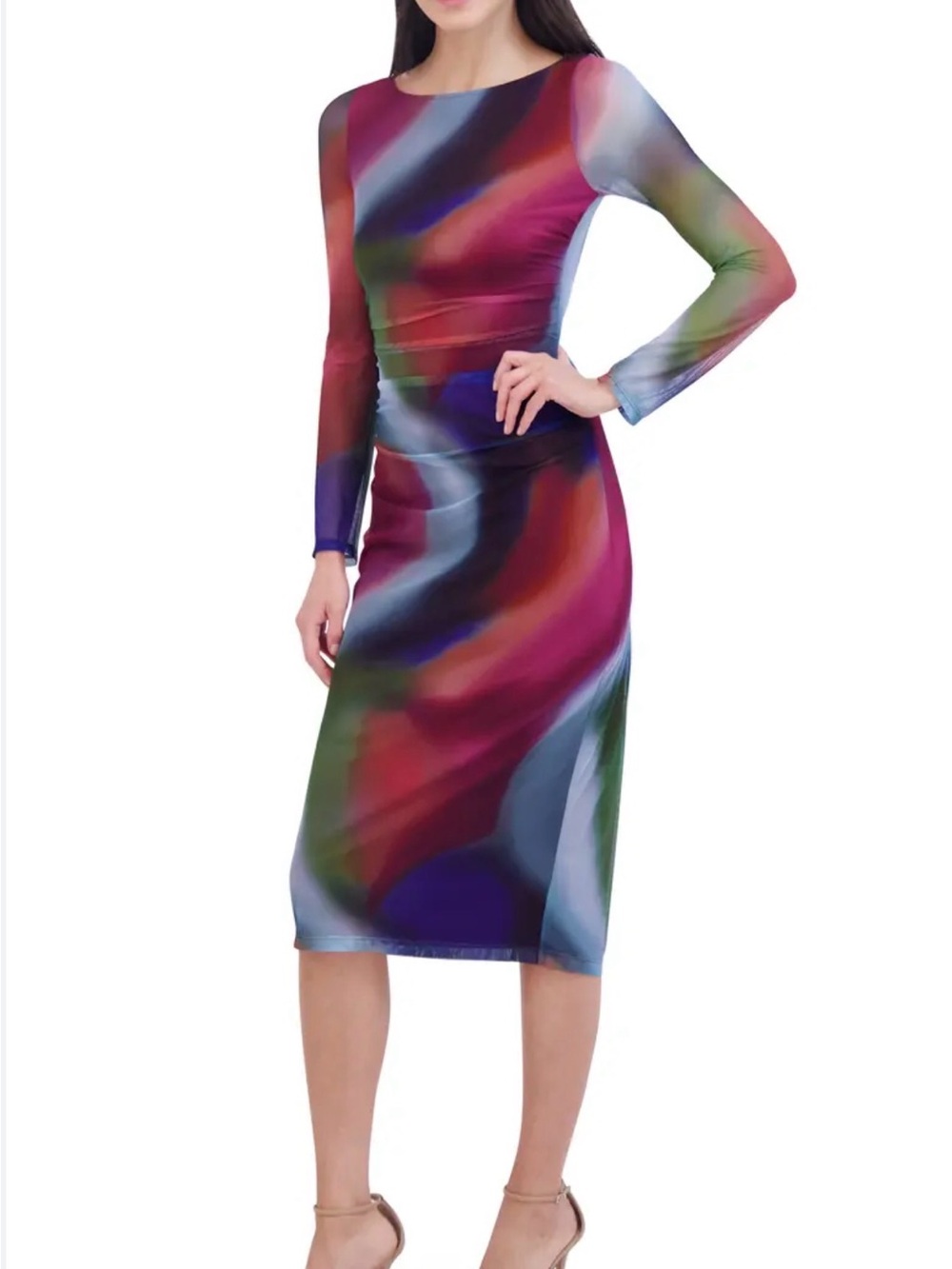 Vince Camuto Multicolor Abstract Midi Dress in Purple, Red, Green